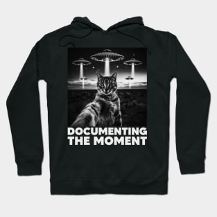 Selfie of Cat And Aliens UFO, Documenting The Moment, Funny Cat Hoodie